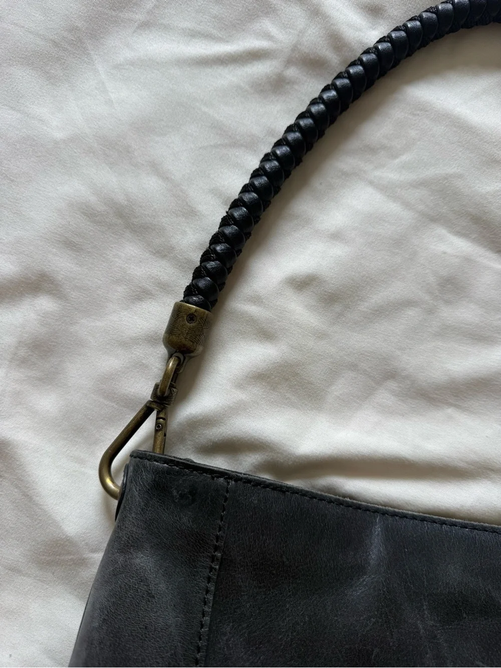 The Sak | Black Rusted Gold Bold Stitching Leather Shoulder Bag